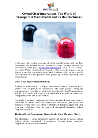 Crystal Clear Innovations The World of Transparent Masterbatch and Its Manufacturers
