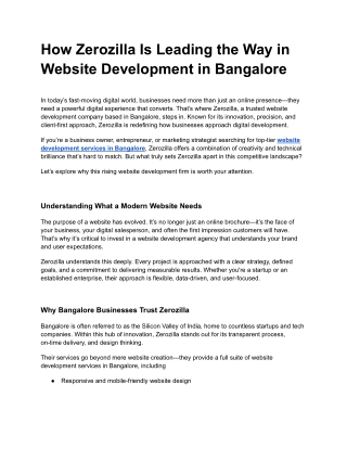 How Zerozilla Is Leading the Way in Website Development in Bangalore