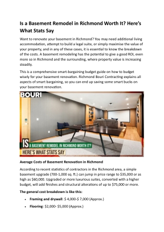 Is a Basement Remodel in Richmond Worth It