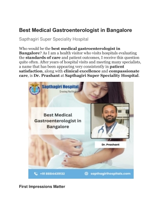 Best Medical Gastroenterologist in Bangalore