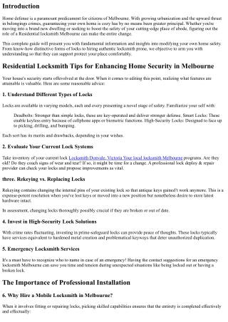 Residential Locksmith Tips for Enhancing Home Security in Melbourne