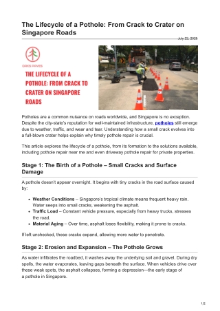 The Lifecycle of a Pothole From Crack to Crater on SingaporeRoads