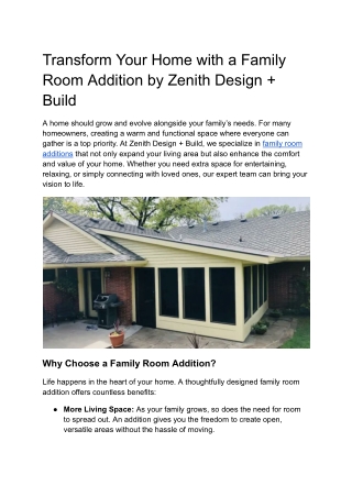 Transform Your Home with a Family Room Addition by Zenith Design   Build