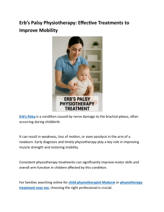 Erb’s Palsy Physiotherapy: Effective Treatments to Improve Mobility