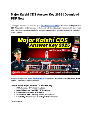Major Kalshi CDS Answer Key 2025 | Download PDF Now
