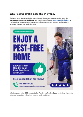 Why Pest Control is Essential in Sydney