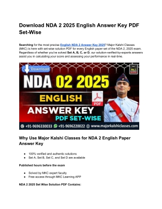 Download NDA 2 2025 English Answer Key PDF Set-Wise