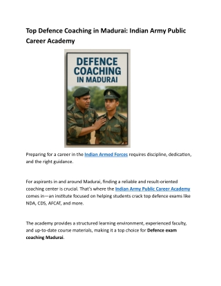Top Defence Coaching in Madurai: Indian Army Public Career Academy