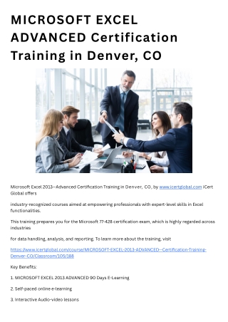 MICROSOFT EXCEL ADVANCED Certification Training in Denver, CO