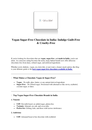 Vegan Sugar-Free Chocolate in India