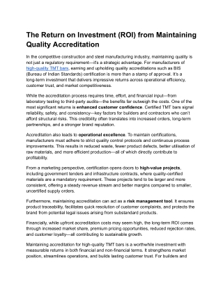 The Return on Investment (ROI) from Maintaining Quality Accreditation