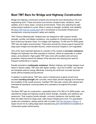 Best TMT Bars for Bridge and Highway Construction