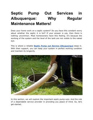 Septic Pump Out Services in Albuquerque_ Why Regular Maintenance Matters!