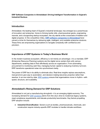ERP Software Companies in Ahmedabad: Driving Intelligent Transformation in Gujar