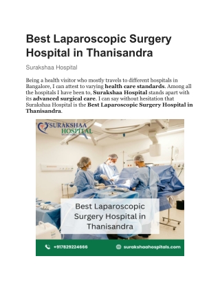 Best Laparoscopic Surgery Hospital in Thanisandra