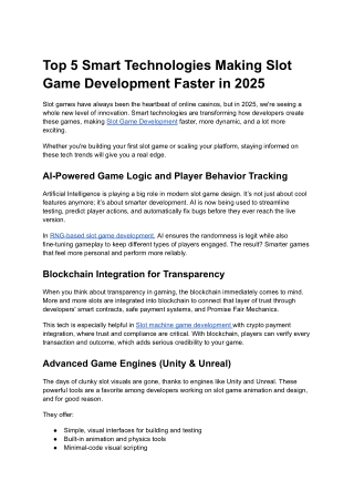 Top 5 Smart Technologies Making Slot Game Development Faster in 2025