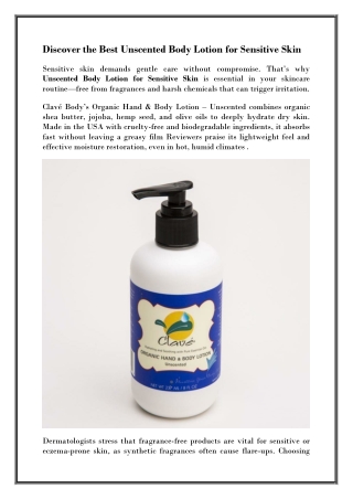Unscented Body Lotion for Sensitive Skin