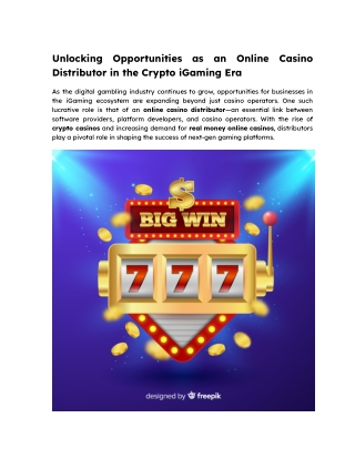 Unlocking Opportunities as an Online Casino Distributor in the Crypto iGaming Er