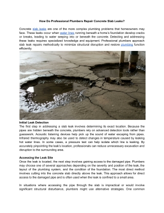 How Do Professional Plumbers Repair Concrete Slab Leaks