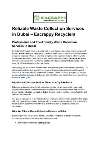 Reliable Waste Collection Services in Dubai – Escrappy Recyclers