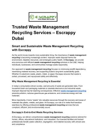 Trusted Waste Management Recycling Services – Escrappy Dubai