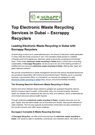 Top Electronic Waste Recycling Services in Dubai – Escrappy Recyclers