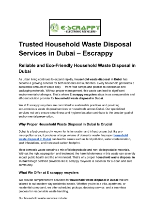 Trusted Household Waste Disposal Services in Dubai – Escrappy