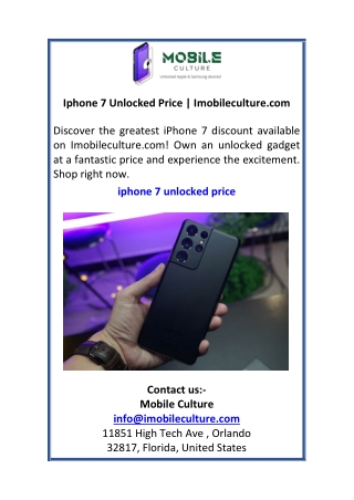 Iphone 7 Unlocked Price  Imobileculture.com