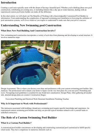 The Advantages of Dealing With an Experienced Custom-made Pool Builder