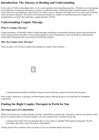 Finding the Right Couples Therapist in Perth for You