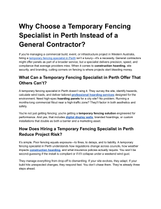 Why Choose a Temporary Fencing Specialist in Perth Instead of a General Contractor