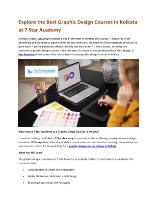 Explore the Best Graphic Design Courses in Kolkata at 7 Star Academy