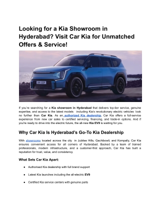 Looking for a Kia Showroom in Hyderabad? Visit Car Kia for Unmatched Offers