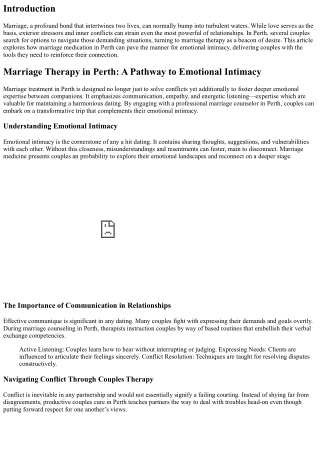 Marriage Therapy in Perth: A Pathway to Emotional Intimacy