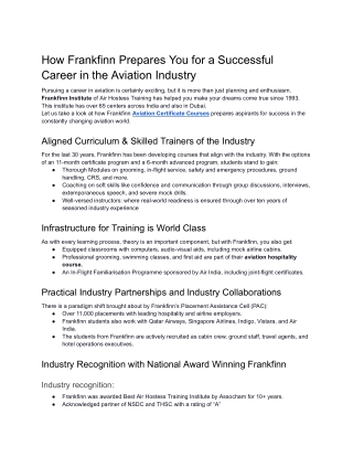 How Frankfinn Prepares You for a Successful Career in the Aviation Industry