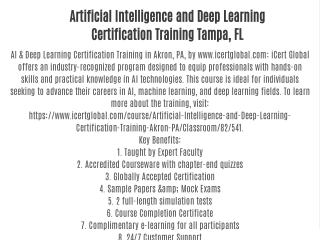 Artificial Intelligence and Deep Learning Certification Training Tampa, FL