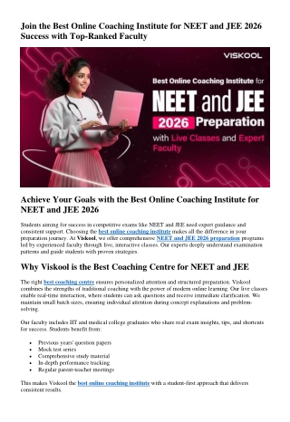 Join the Best Online Coaching Institute for NEET and JEE 2026 Success with Top