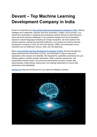 Devant – Top Machine Learning Development Company in India
