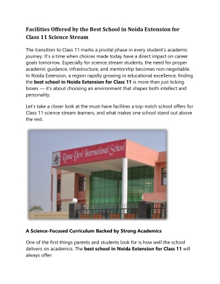 Facilities Offered by the Best School in Noida Extension for Class 11 Science Stream