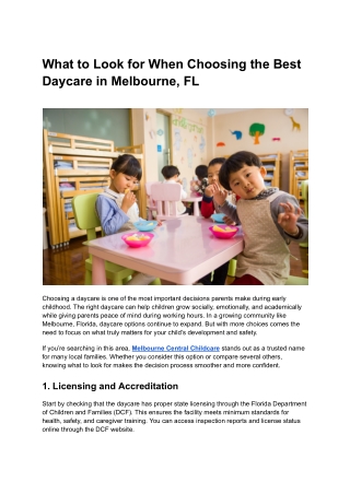 What to Look for When Choosing the Best Daycare in Melbourne, FL