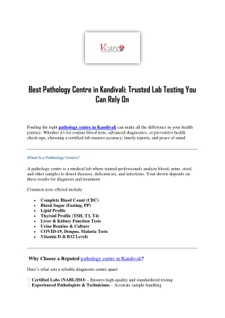 Top Pathology Centre in Kandivali | Accurate Lab Tests