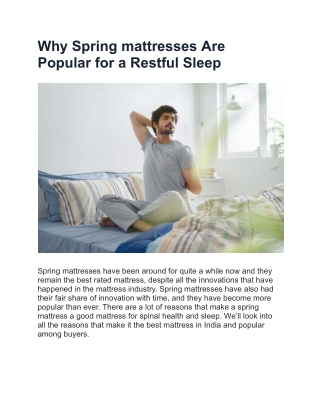 Why Spring Mattresses Are Popular for a Restful Sleep