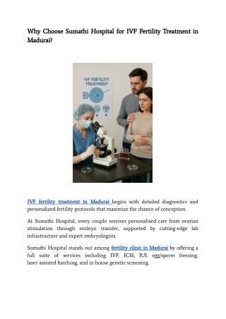 Why Choose Sumathi Hospital for IVF Fertility Treatment in Madurai