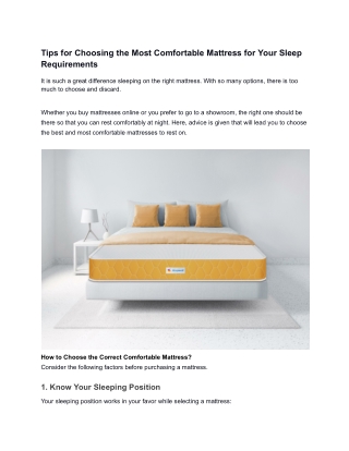 Expert Tips to Choose the Most Comfortable Mattress for Better Sleep