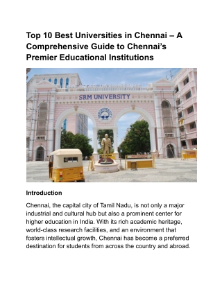 Top 10 Best Universities in Chennai – A Comprehensive Guide to Chennai’s Premier