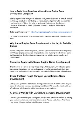 How to Scale Your Game Idea with an Unreal Engine Game Development Company