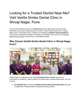Looking for a Trusted Dentist Near Me? Visit Vanilla Smiles Dental Clinic in Shi