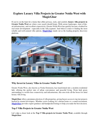 Explore Luxury Villa Projects in Greater Noida West with MagicGhar