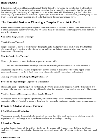 The Essential Guide to Choosing a Couples Therapist in Perth