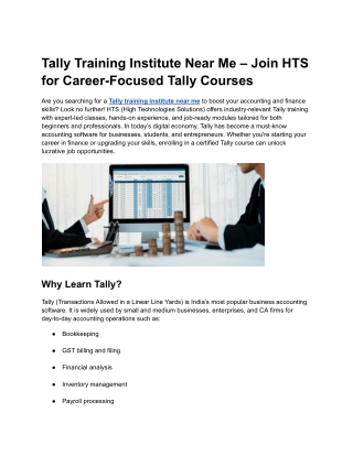 Tally Training Institute Near Me – Join HTS for Career-Focused Tally Courses